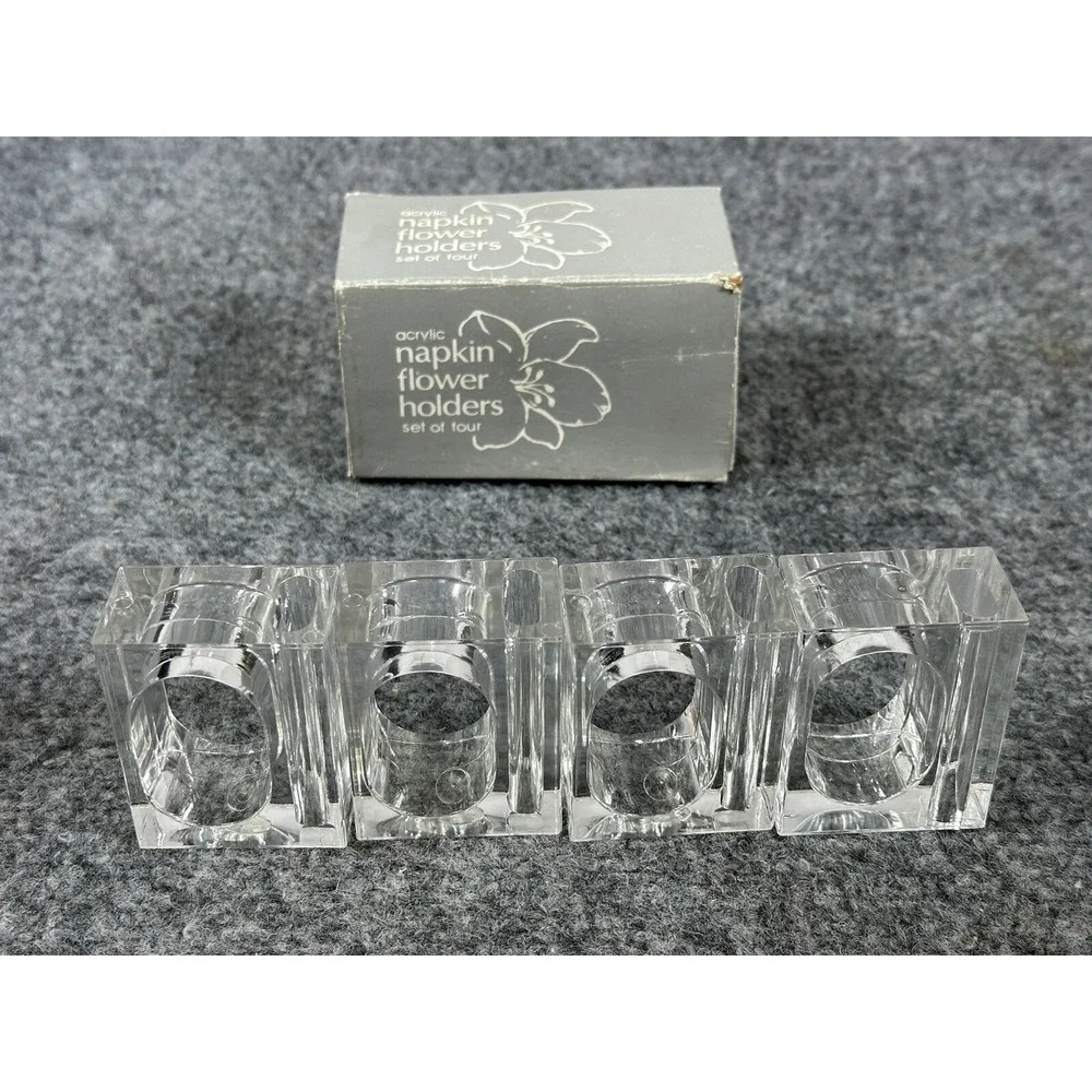 Vtg Twos Company Clear Plastic‎ Acrylic Napkin Rings Flower Holder Vase Lucite 4